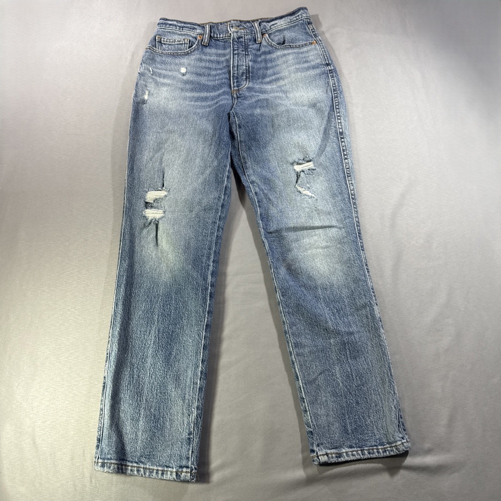Lucky Brand Drew Mom Jean High Rise Distressed Blue Denim Size 4 27 Button Fly